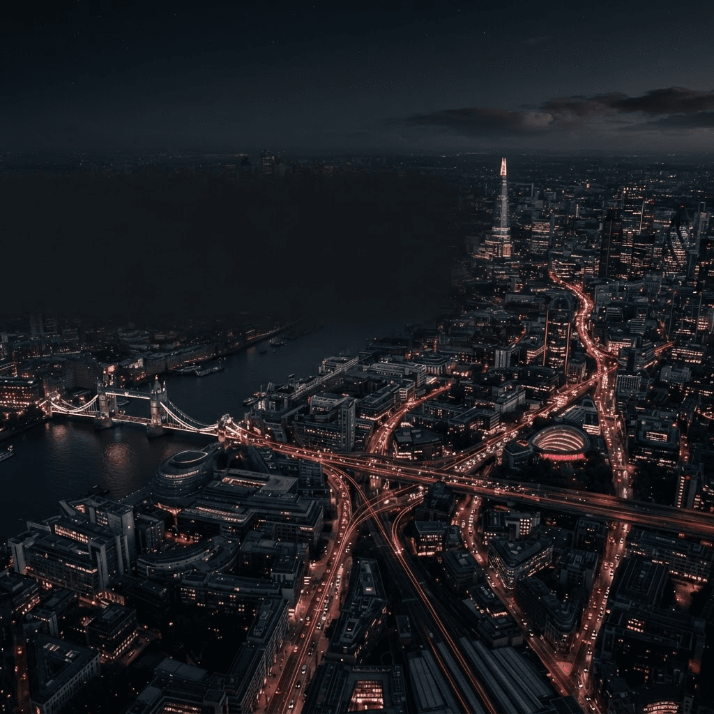 Night-time city roads with glowing taxi routes